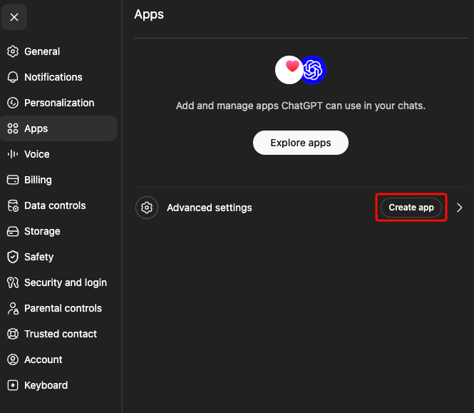 Create app in ChatGPT
